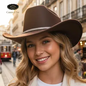 Rhinestone Western Cowgirl Hats Fashionable Wide Brim Party Fedora Caps for Women and Men