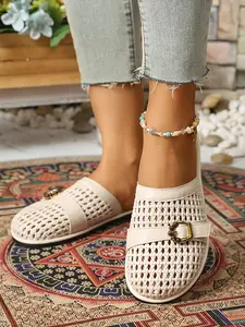 Breathable Mesh Slip-On Sandals, Summer New Anti-Slip Mules, Casual PVC Sole, Plain Design, Spring & Fall Wear, Versatile Lazy Footwear