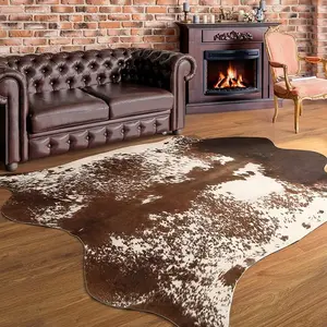 Chicrug Exquisite Faux Fur Cowhide Rug, 4.6 x 5.2 Feet Cow Hide Western Room Decor Rug