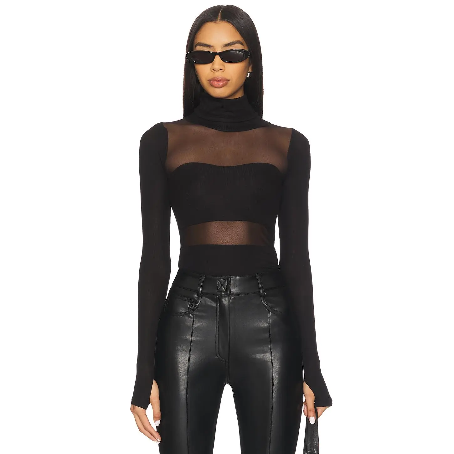Michael Lauren Rem Long Sleeve Fitted Turtleneck Top in Black