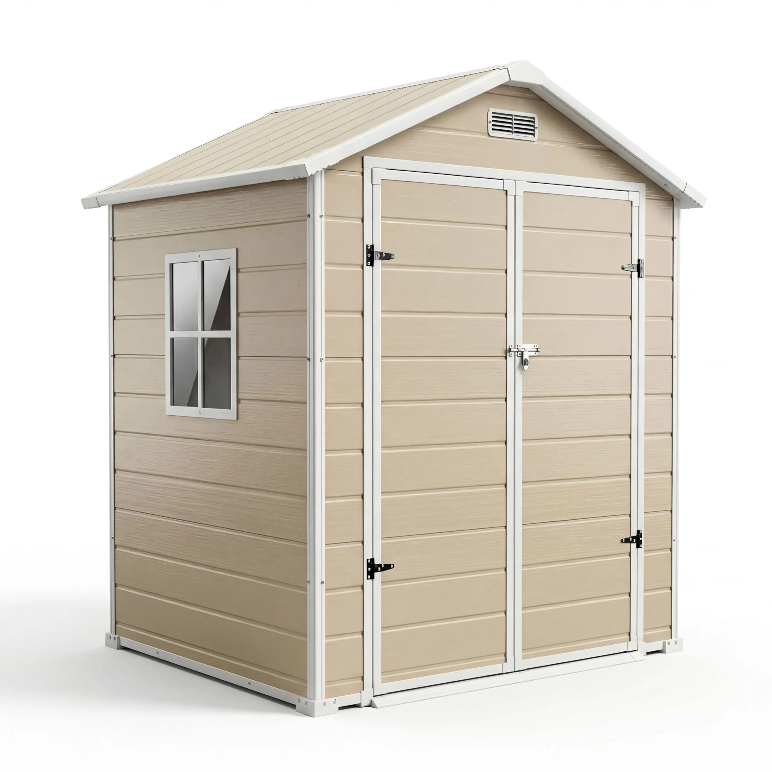 6x4 FT Waterproof Plastic Outdoor Garden Storage Shed With Integrated Floor, Window, Sloping Roof And Lockable Door For Patio, Backyard, Tools, Bike, Lawn Mower, Easy Assembly