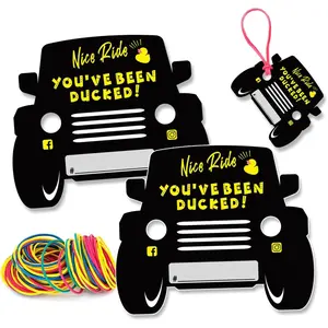 Duck Tags, You've Been Ducked, Duck Ducking  Cards, 35Pack with Round Hole and Rubber Bands, Design and SUV (BK)