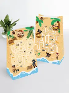 12/24-pack island treasure hunt themed gift bags, made of kraft paper, with printed patterns. Suitable as food bags, gift bags, candy bags, holiday tote bags, party food bags. Comes with stickers.