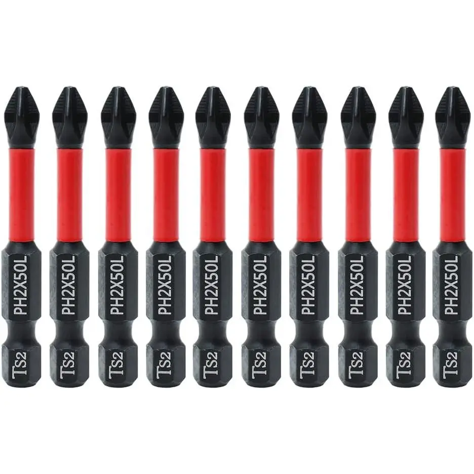 10 Pack Phillips PH2  Anti Slip  Bit Set 2" L TS2 Toolsteel HRC63 Anti-Slip Long Drill Bits 1/4 Hex Shank Cross Single and Double  Bits Screw Impact Driver Bits