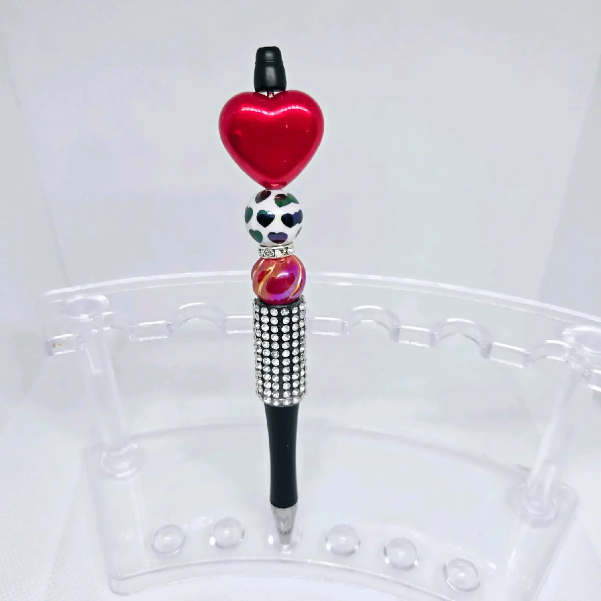 Red Heart Bling and Beaded Pen - Black Ink Perfect for Valentine's Day ideal gift