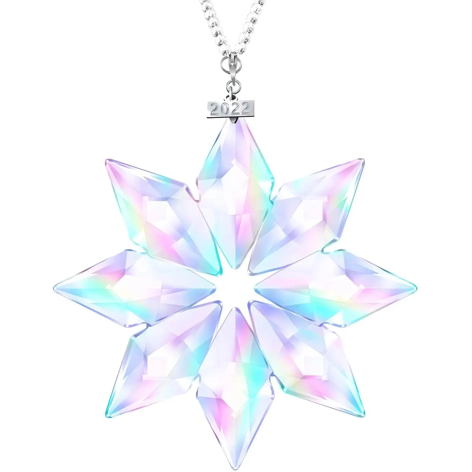 Christmas Crystal Snowflake Ornaments Car Rear View Mirror Pendant 2022 Clear Star Unique Pattern Ornament Party Wedding Hanging Decorations Collectibles, Multicolor