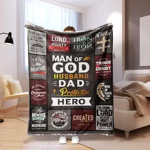 Man Of God Slogan Print Blanket, Soft Comfortable Throw Blanket, Cool Bedroom Bedding Blankets, Warm Napping Blanket for Home Office Travel