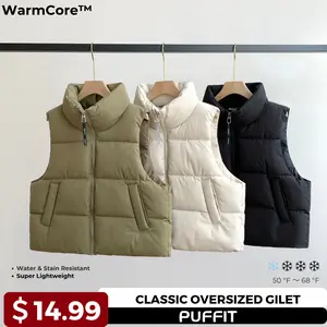 【Clearance】PUFFIT WarmCore Premium Women's Solid Zip Up Puffer Gilet Vest, Warm Casual  Sleeveless Outerwear for Fall & Winter Daily Wear