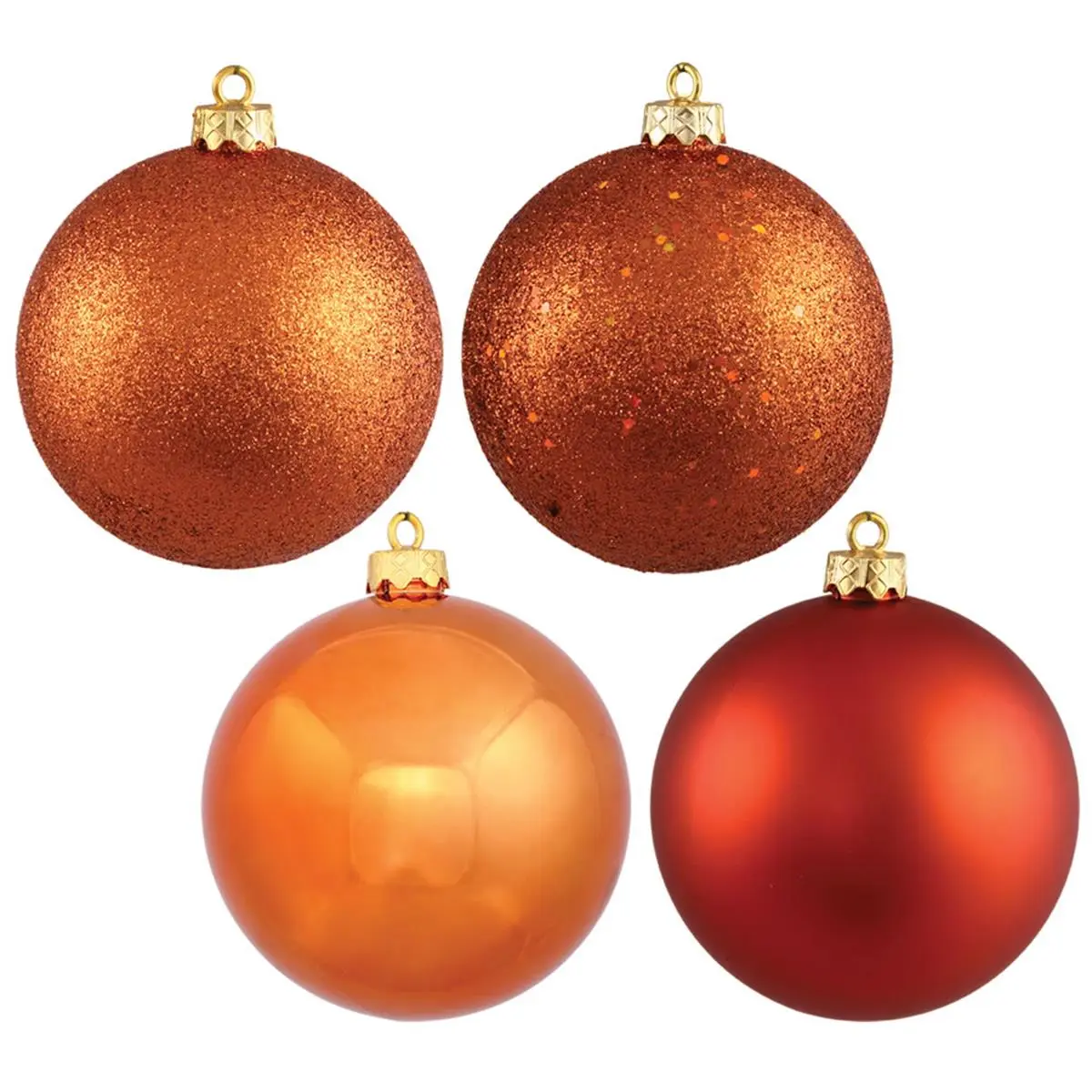 212 MAIN Burnish Orange Plastic Christmas Ball Ornament, 6 in. with Drilled Hole, 4 per Bag, Festive Decoration for Room & Household Use