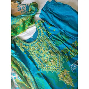 Blue Green Lawn Cotton Salwar Kameez