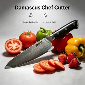 8.07" Damascus stainless steel chef tool, total length 13.19", 370 g, durable non-slip G10 handle, corrosion resistant, suitable for camping, picnics, meal prep, and everyday use