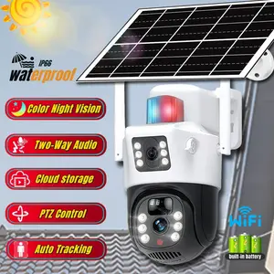 Solar-Powered 360° PTZ Security Camera, Dual Lens Wireless Outdoor Surveillance with 2.4G WiFi, Move Tracking, Motion Detection Camera, 2-Way Audio, IP65 Weatherproof for Yard/Garage, Waterproof Camera