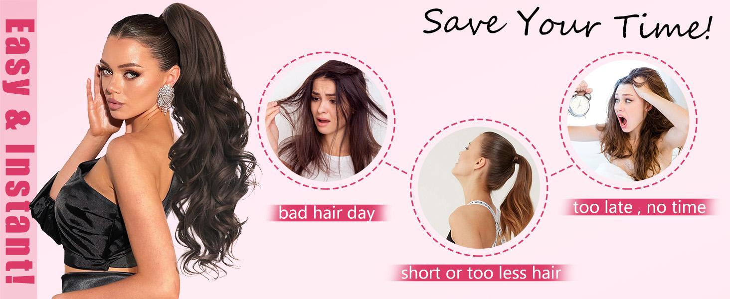 SummerVibes AISI HAIR 18/24inch Long Curly Wavy Claw Clip in Ponytail Hair Extensions for Women Curly Wavy Loose Deep Wave Hairpieces for Daily Wear Glueless Kinky Straight Seamless Narrow Weft Synthetic Hair Wigs