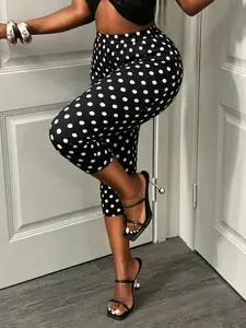 High-Waisted Polka Dot Seven-Eighths Tight-Fit Pants for Women, French Vintage Style, Slimming and Flattering, Perfect for Sporty Look