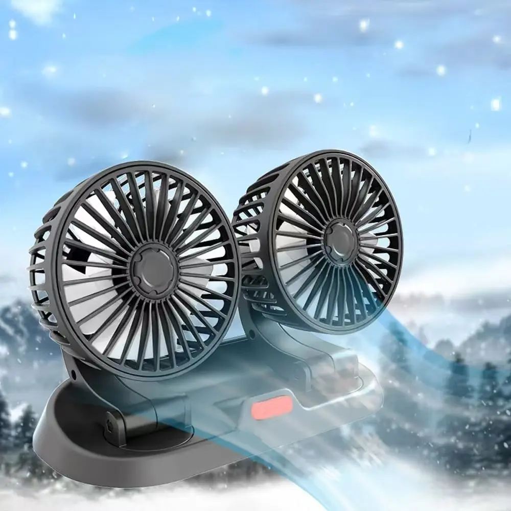 USB Car Fan Dual Head 360° Rotatable Adjustable Car Cooling Fan | 2 Speed Low Noise 5V USB Powered Car Truck RV Summer Cool Air Accessory