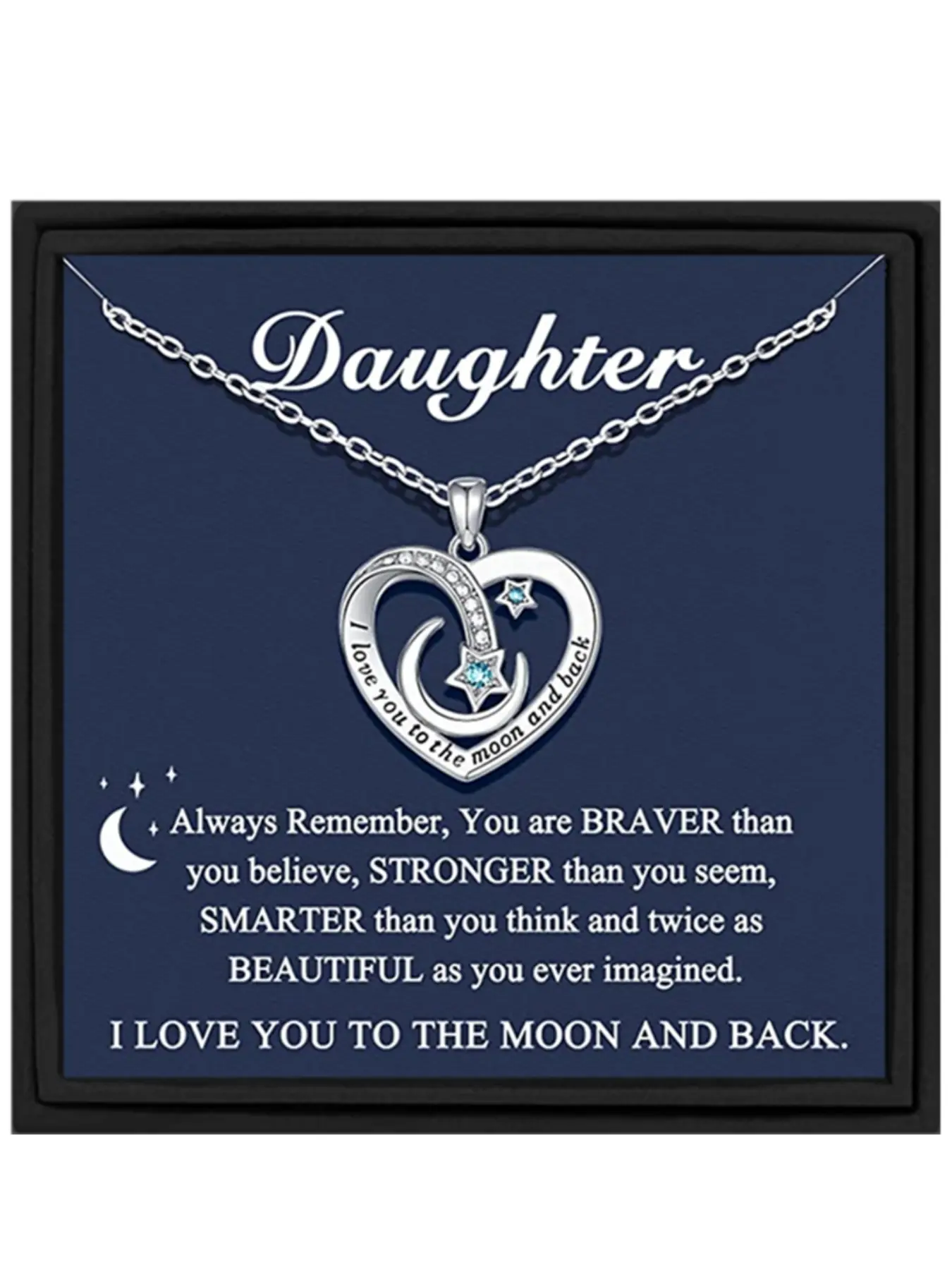 To My Daughter Heart Moon Pendant Necklace for Daughter, Daughter Birthday Gift, Christmas Present, Boho Style, Includes Box and Card