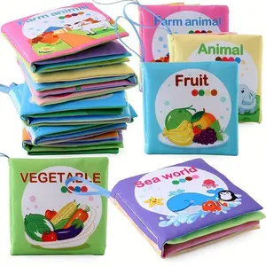 (Closeout sale) Baby Cloth Book for Early Learning English Handheld Soft Book with Animals Traffic Fruit Ocean Themes Tear Resistant Pages