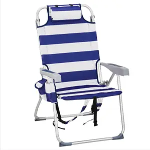 Backpack Beach Chair, 5 Level Adjustable Positions Beach Chair with Back Storage Bag, Cooler Pouch and Side Bags for Beach Poolside Lawn