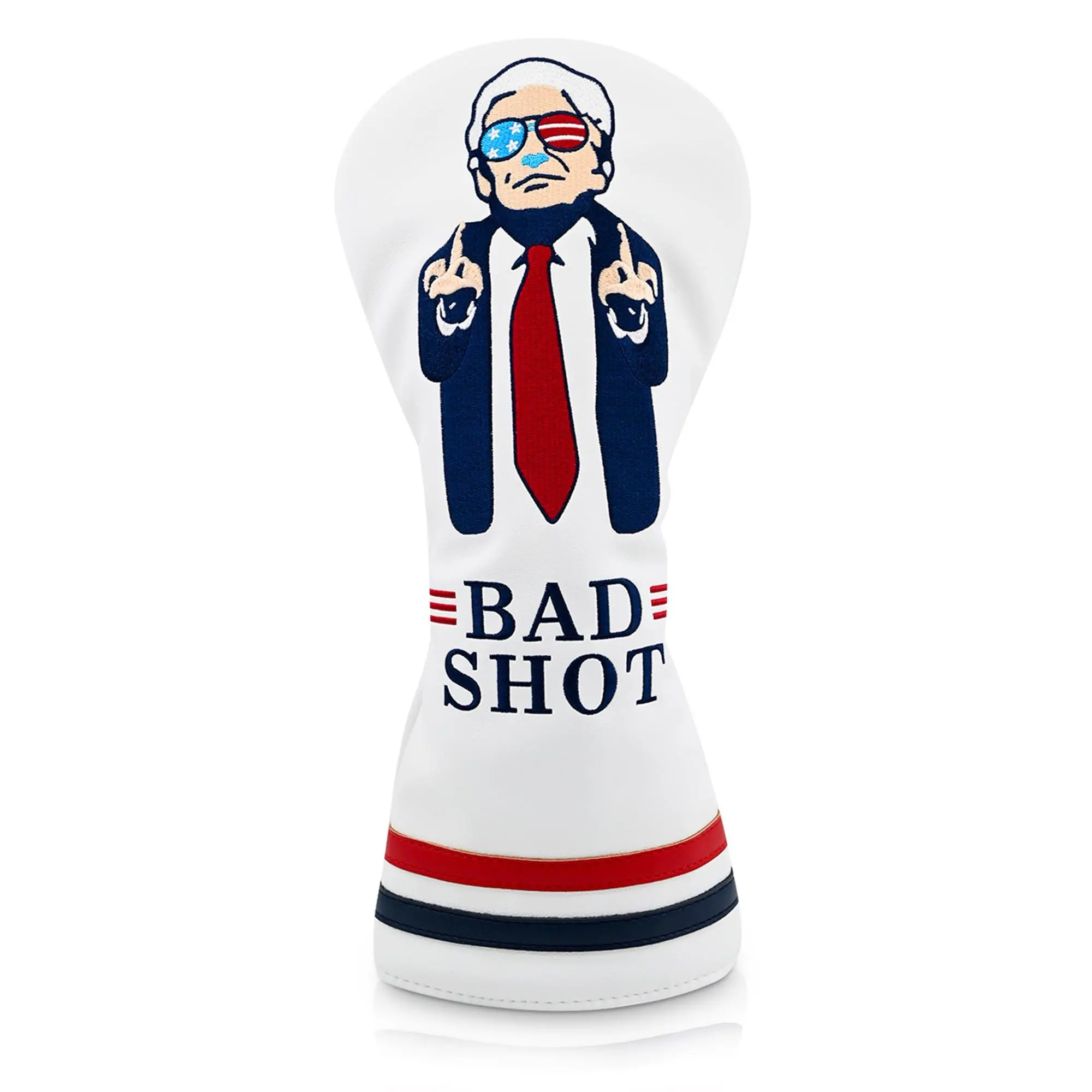 Curves & Clubs BAD SHOT Funny Trump Golf Headcover – Premium Leather Patriotic Driver Cover, Red White & Blue, Fits 460cc, Make Golf Great Again