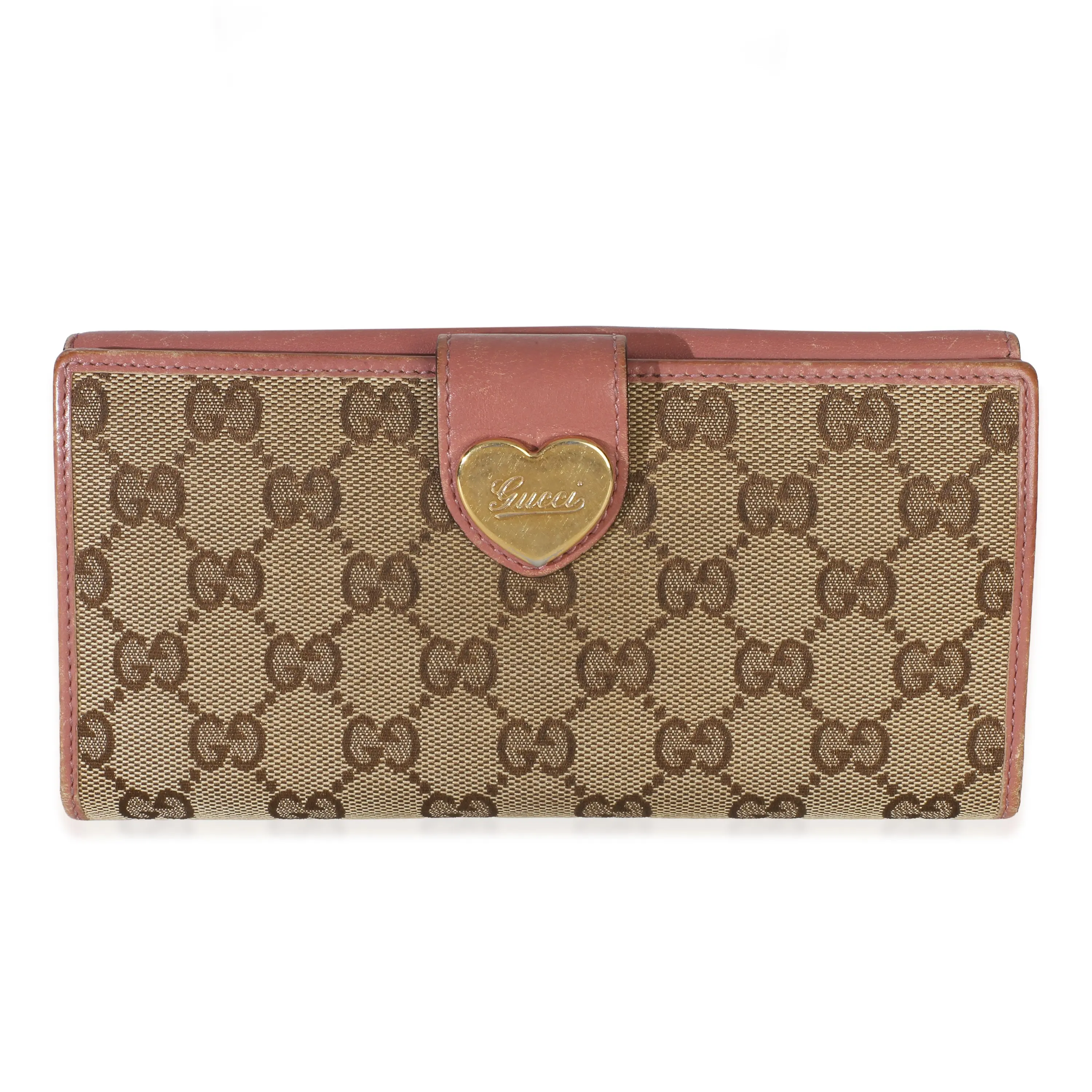 Pre-owned Canvas Small leather goods Pink GG Supreme Heart Continental Wallet
