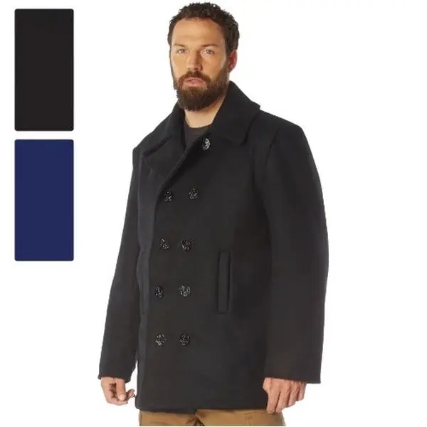 ROTHCO Men's Fitted Wool Blend Pea Coat - Adult Longsleeves Winter Jacket with 10-Button Naval Design, Quilted Nylon-Polyester Liner, Collared Neck, Lower Back Vent, Expandable Pocket, Warmth, Dry Clean, Navy Blue 7270, Black 7070, Casual Menswear Apparel