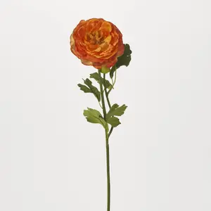 Orange Silk Ranunculus Bloom & Bud Faux Floral Stem Spray - 21"