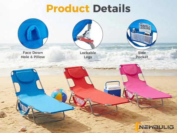 Folding Adjustable Chaise Lounge Chair, Portable Beach Lounge Chair with Backpack Straps & Side Pocket for Outside, Patio, Poolside, Lawn Folding Adjustable Chaise Lounge Chair, Portable Beach Lounge Chair with Backpack Straps & Side Pocket for Outside, Patio, Poolside, Lawn