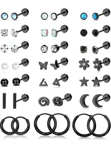21 Pairs Steel Flat Back Earrings, Ear Studs, Hypoallergenic 20g Screw Back, Cartilage Earring Stacks, Non-Sensitive Jewelry for Sensitive Skin