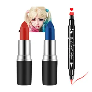 Face Paint Kit for Halloween Harley Costume Cosplay Party Makeup for Women Girls Kids, Blue & Red Face Body Painting Cream Blendable Sticks Liquid Eyeliner Stamp Pen Accessories Set