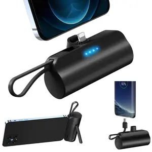 Small Portable Charger USB C, 5000mAh Power Bank with Built-in Type-C Cable Compatible with iPhone 15/15 Plus/15 Pro/15 Pro Max,  Series, Android Phones etc