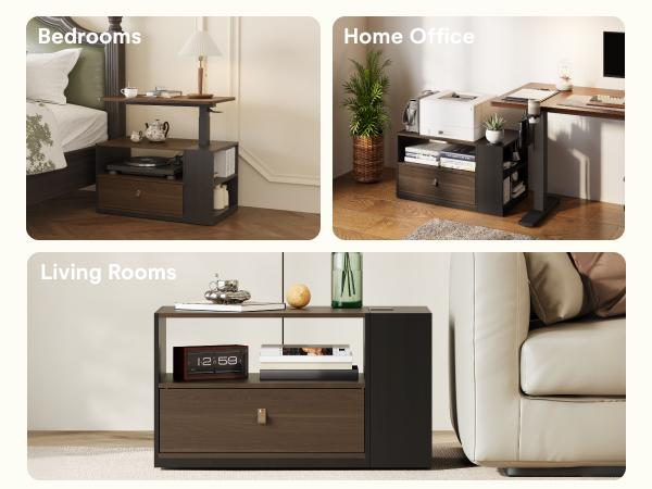 FLEXISPOT H7 All-in-One Mobile End Table, Smooth Gas Spring Height Adjustable Bedside Desk with Storage Drawer, Rolling Laptop Stand for Couch Sofa, Space-Saving Storage Cabinet