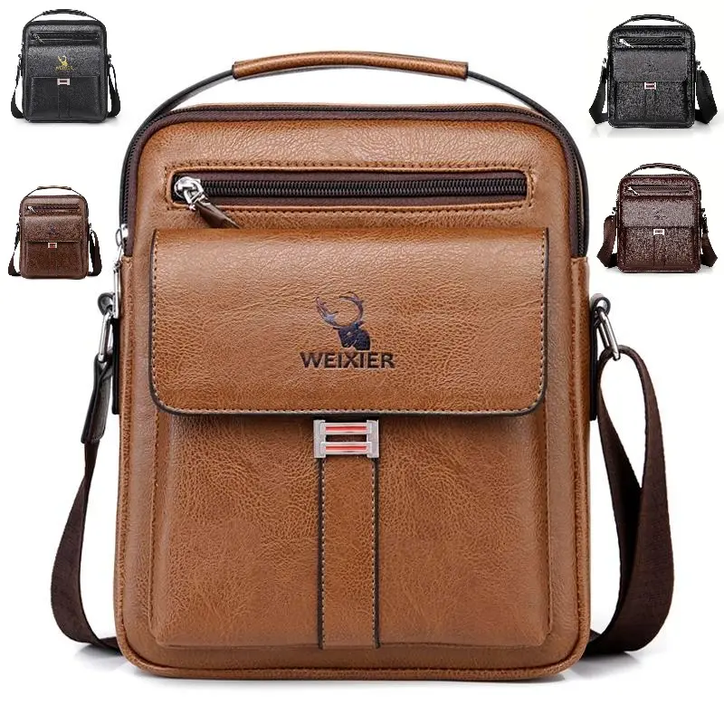 【Local Delivery】Maxoner Messenger Bag for Men Business Vintage Leather Sling Shoulder Purse Portable Travel Crossover Handbag Crossbody