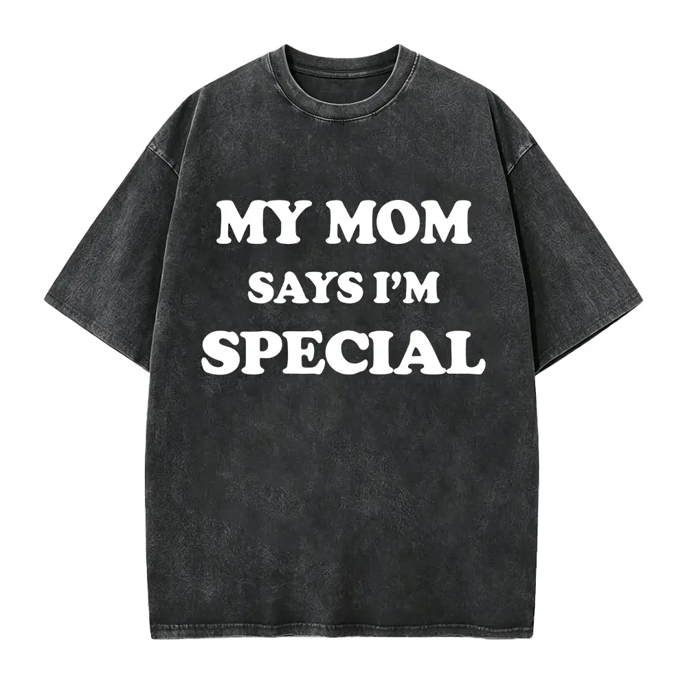 Men's Graphic T-Shirt in Soft Cotton - Casual Short-Sleeve Round Neck Top with "My Mom Says I'm Special" Print, Tshirt
