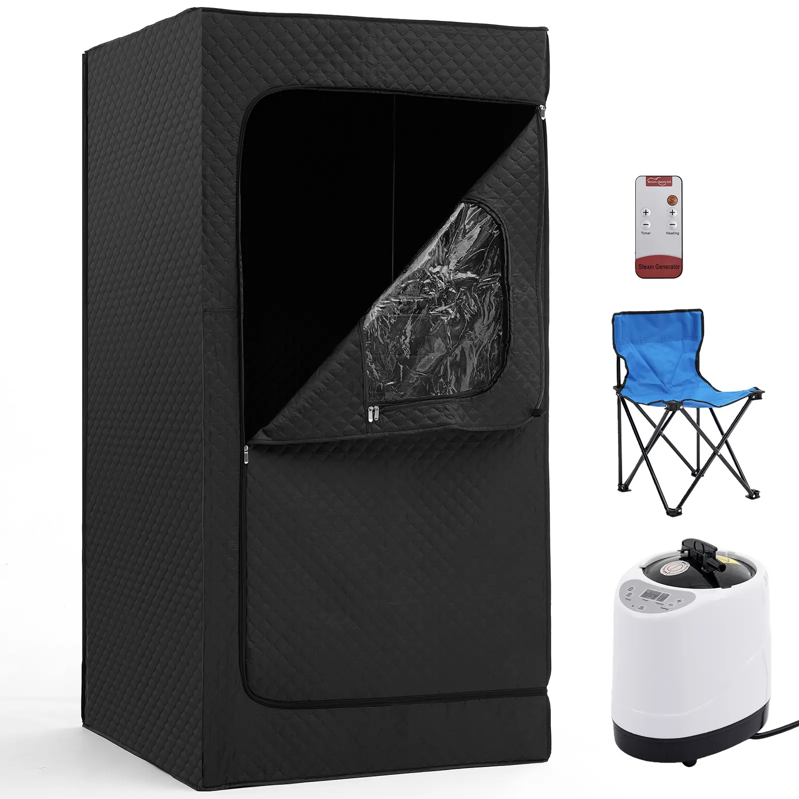 Upgraded Portable Steam Sauna Box for Home Detox & Relaxation - 3L/1500W Steam Heating Unit, 9-Level Remote Control, Folding Chair, Energy Conservation, Insulation Cotton, Sealing Performance, Timer Duration, Oxford Cloth Indoor Personal SPA Tent, Steam T