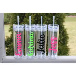 Cute Personalized Clear Tumbler - Bridal Party Cup - Custom Tumbler with Lid and Straw