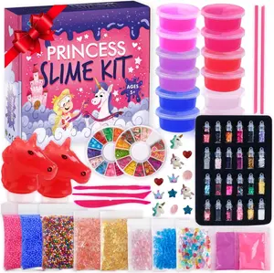 Valentine Day Gift   Princess Slime Kit for Girls - Water Based Colorful Premade Slime, Glow in the Dark, Glitter Powder, Ultimate Diy Pink Crystal Unicorn Kit for Girls