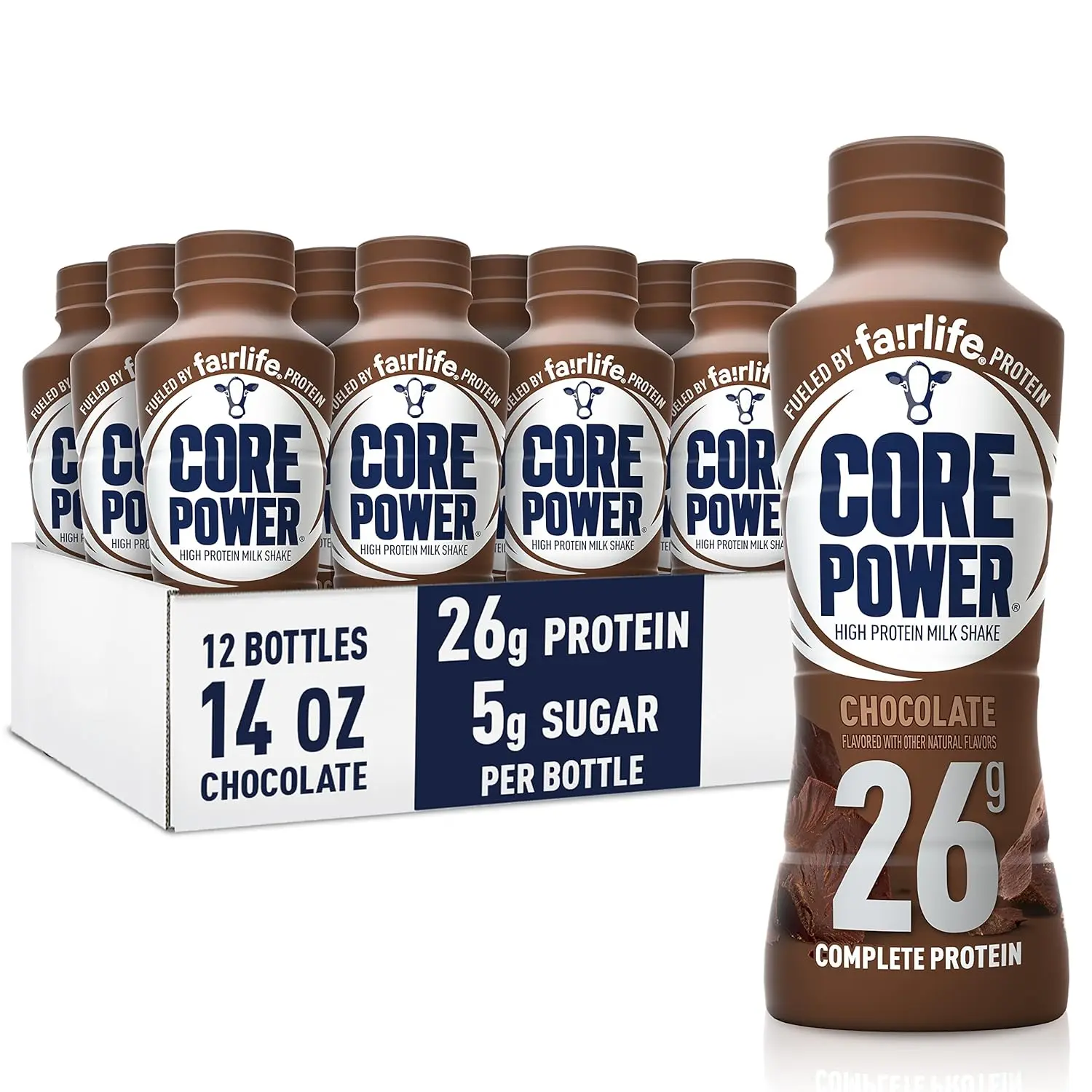 CORE POWER Chocolate Milk-Based Drink - 14oz 12-Pack, 26g Complete Protein Supplement, High Protein Dietary Drink, Gluten-Free Meal Replacement (Spring Glow Up), Beverage
