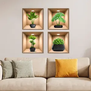 4pcs plant decoration stickers for home wall shelves, suitable for home decoration, outdoor decoration, glass decoration, wall decoration, etc., self-adhesive and detachable waterproof stickers, adding vitality to family life, Decorative Wall Sticker