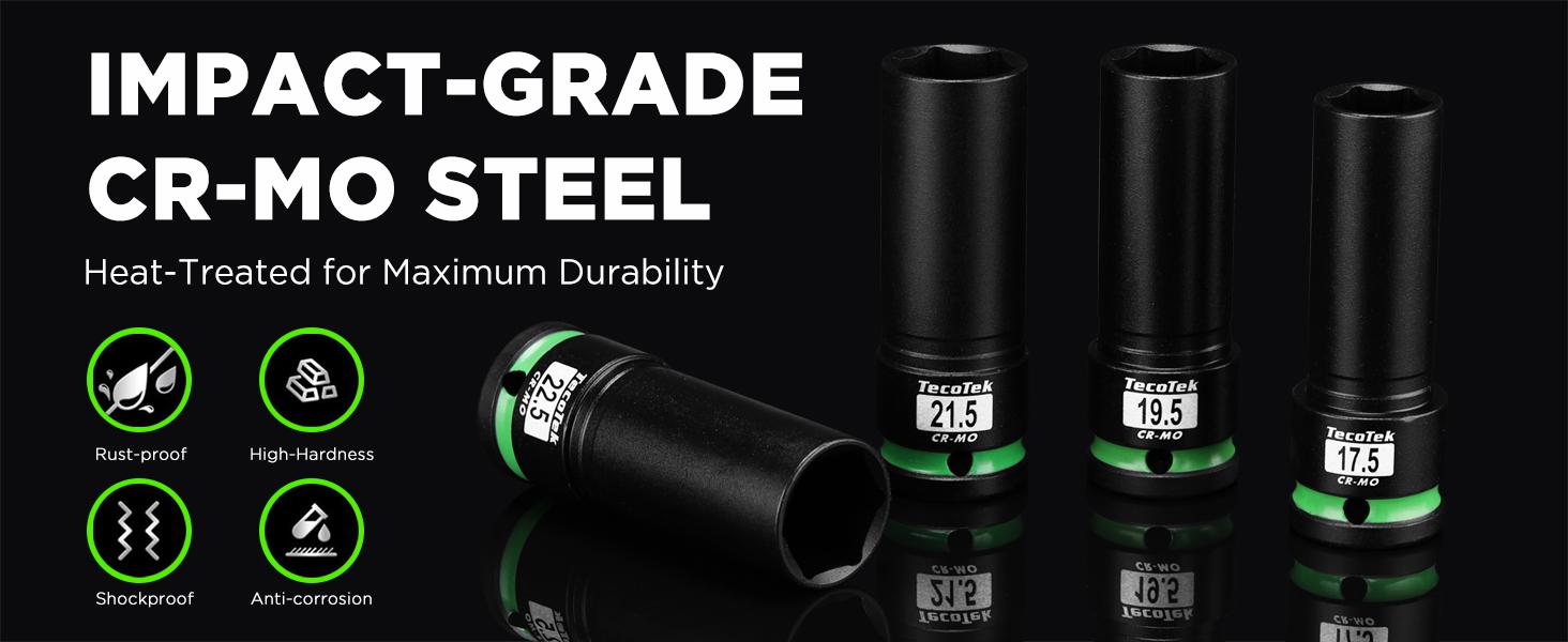 TecoTek 4PCS 1/2" Drive 1/2 Size Thin Wall Lug Nut Socket Set, Half Size Wheel Socket, 17.5mm, 19.5mm, 21.5mm, and 22.5mm, CR-MO, for Damaged, Swollen and Stuck Lug Nuts#fathersdaygift