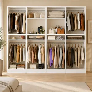 Homieasy 3FT Freestanding Closet System with 2 Hanging Rods & Adjustable Shelve, 36'' Wood Closet Organizer System, Clothes Garment Rack, Sturdy Walk-in Closet Tower Wardrobe Organizer, Hold 800LBS
