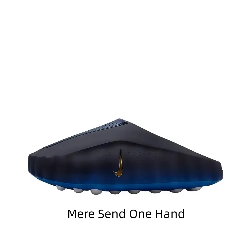 Black Blue Gradient Hollow Water Clogs One-Piece Breathable EVA Upper Side Vertical Drain Cutouts Raised Round Anti-Slip Sole Nubs Unisex Beach Shower Quick Dry Slippers