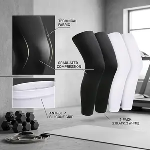 2 Pairs Full Leg Compression Sleeves for Men and Women - Long Knee Sleeves with Anti-Slip Silicone Strips, Supportive Athletic Gear for Running, Sports, Workout, Recovery, and Fitness Activities, Breathable and Comfortable Design