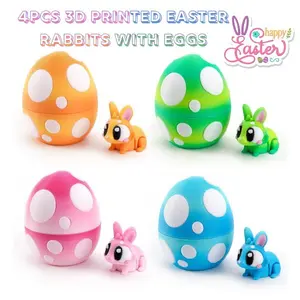 4 PCS 3D Printed Easter Bunny Toys with Eggs – Poseable Fidget Toys, Easter Basket Stuffers, Party Favors for Kids Ages 6-12