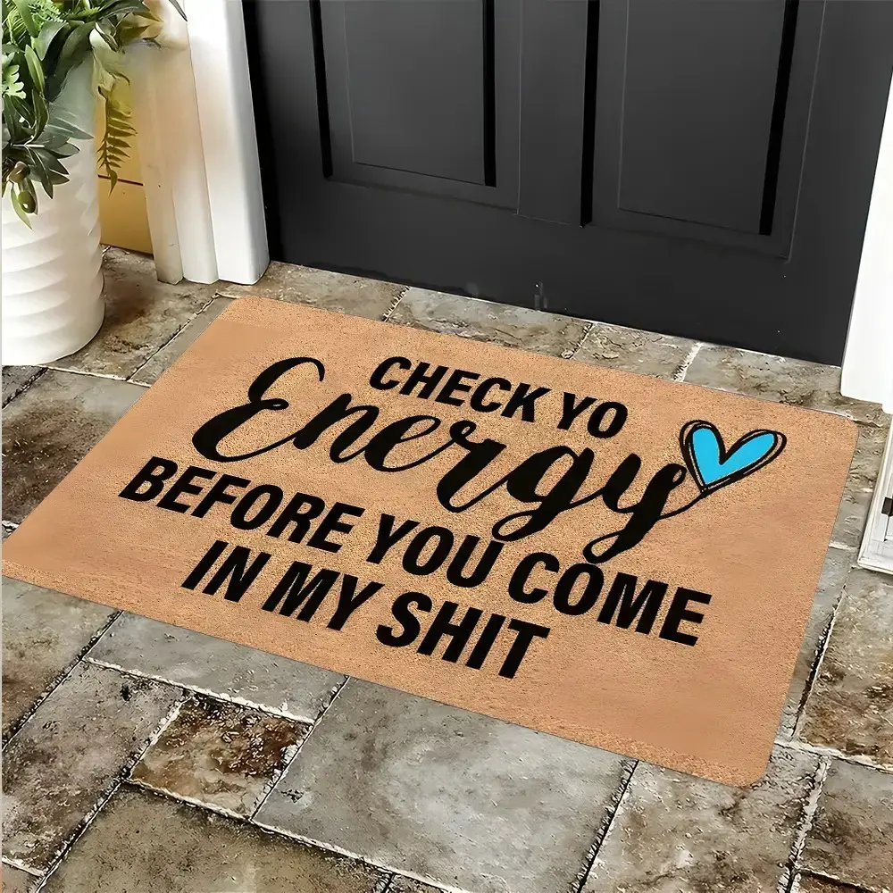 Funny Check Yo Energy Sassy Quote Doormat - Anti-Slip, Quick-Drying, Washable Soft Entrance Rug, Highly Absorbent Indoor Outdoor Home Decor, Ideal Gift for Family and Friends