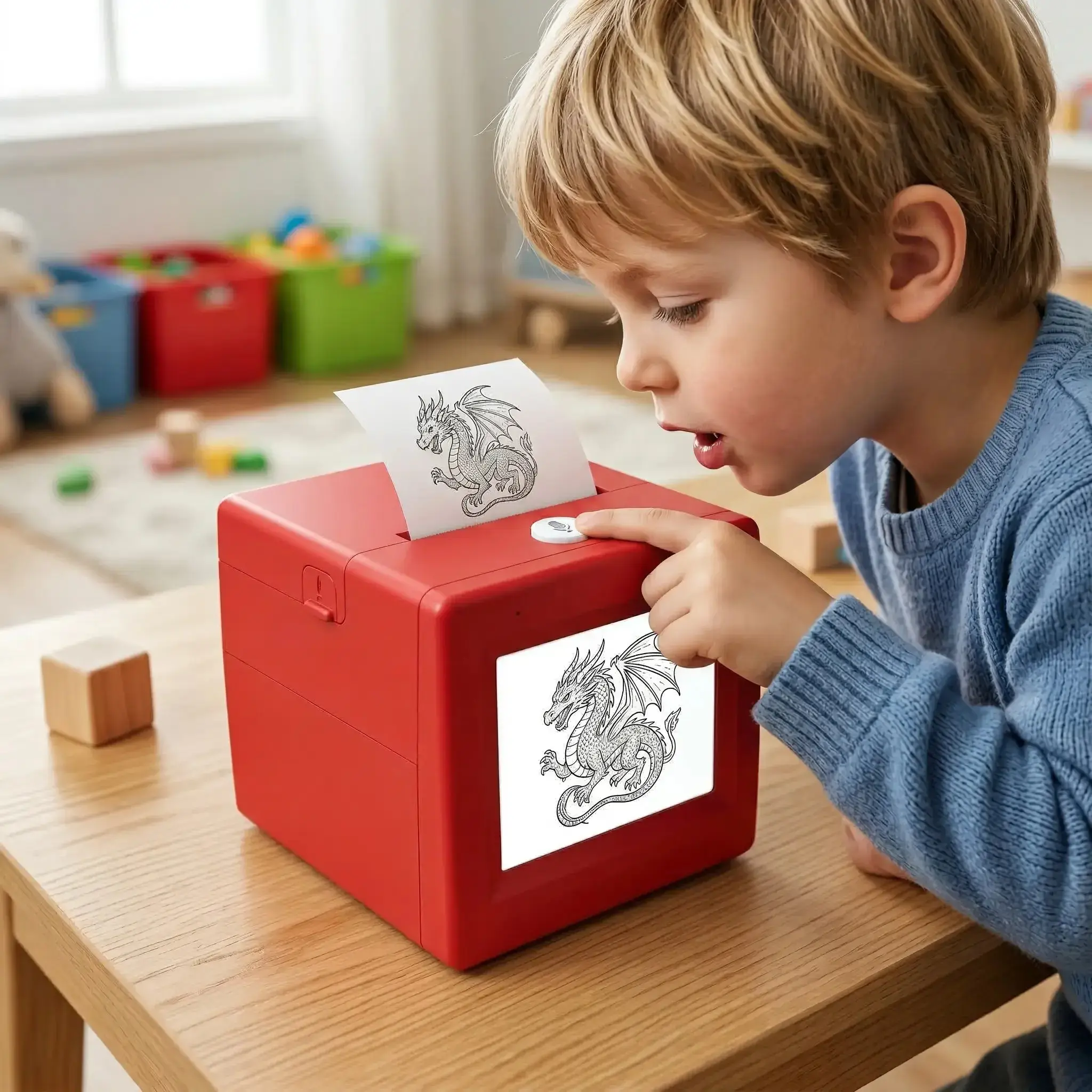 1 × AI Smart Creative Drawing Printer, Wireless Portable AI Voice Mini Gadget with USB & 1 × USB Charging Cable, Kids Learning Materials, Creative Print, DIY Craft Essential Package (Thermal Printer Paper Compatible)