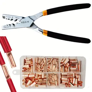 250 Pcs Copper Pipe Connector Kit with Crimping Pliers for Wire Joints & Cable Lugs,Durable Metal Construction,Valentine's Day Gifts,Hand Tools Kits,Tools & Hardware