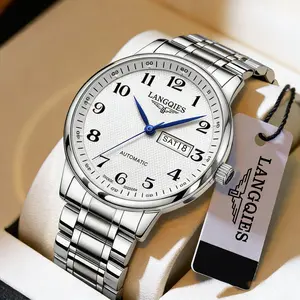 LANGQlIES Elegant Multi-Function Men'sHoliday HaulWatch with Original Swiss Movement, featuringDual Calendar, 42mm Dial, Sapphire Crystal,Stainless Steel Band, and Luminous Water-ResistantDesign.