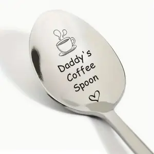 Daddy's Coffee Spoon" Engraved Stainless Steel - Ideal Gift for Father's Day, Birthday, Christmas from Son or Daughter - Perfect for Coffee Enthusiasts, Coffee Bar Accessories