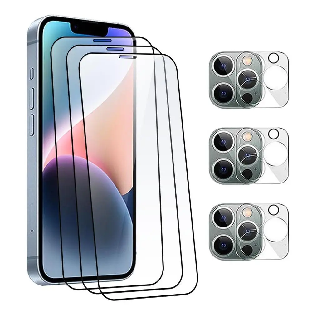 Ultra Clear Tempered Glass Phone Screen Protector & Lens Film Cover Set for Apple Smartphone, Including 3 Phone Screen Protectors & 3 Lens Protectors,