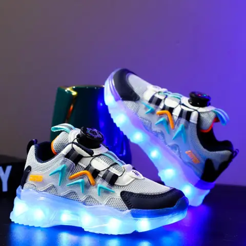 USB Rechargeable LED Light Up Sneakers, Colorblock Luminous Running Shoes, Sports Shoes for Boys & Girls, Sneakers for Daily Wear, Kids Shoes, LED Lighting Shoes